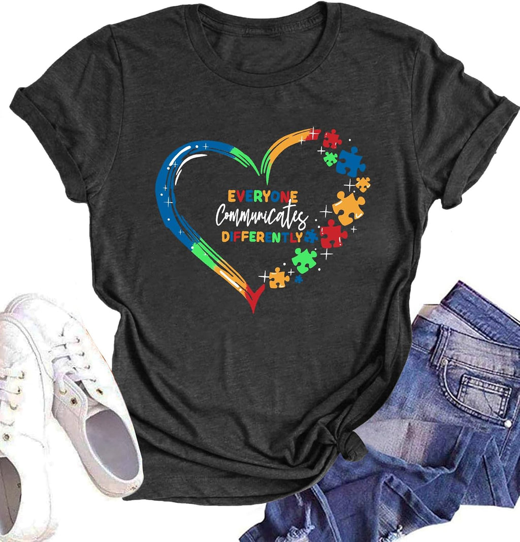 Autism Awareness Shirt Women : Be Kind Autism T Shirts Puzzle Graphic Autistic Support Tee Autism Acceptance Tops