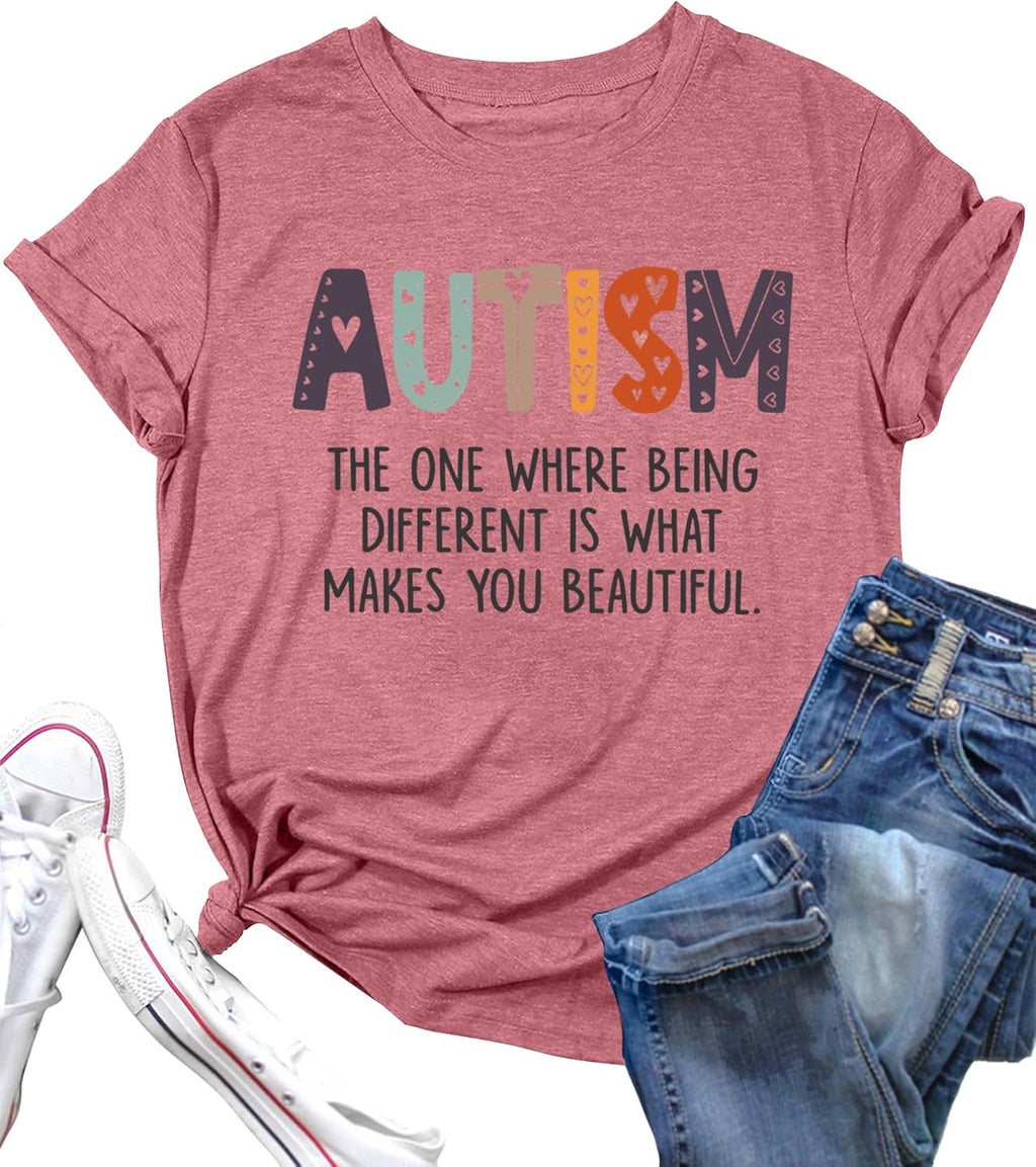 Autism Awareness Shirts Women Autism T Shirt Autistic Acceptance Tee Casual Inspirational Tops