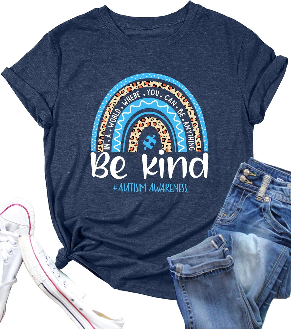 Autism Awareness Shirt Women Autism Support Tops Women Rainbow Mental Health Tshirt Special Education Tee