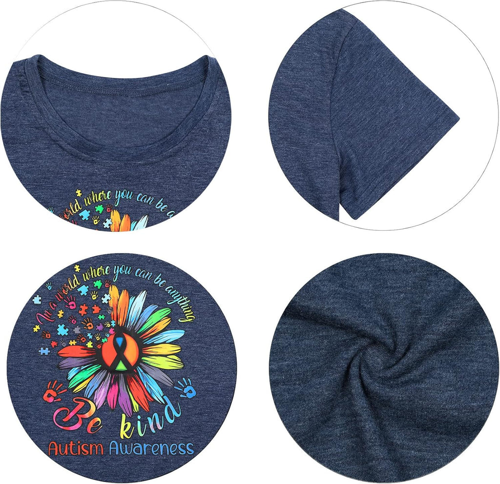 Autism Awareness Shirt Women Be Kind Special Education Teacher T-Shirt Casual Inspirational Kidness Short Sleeve Tee Tops