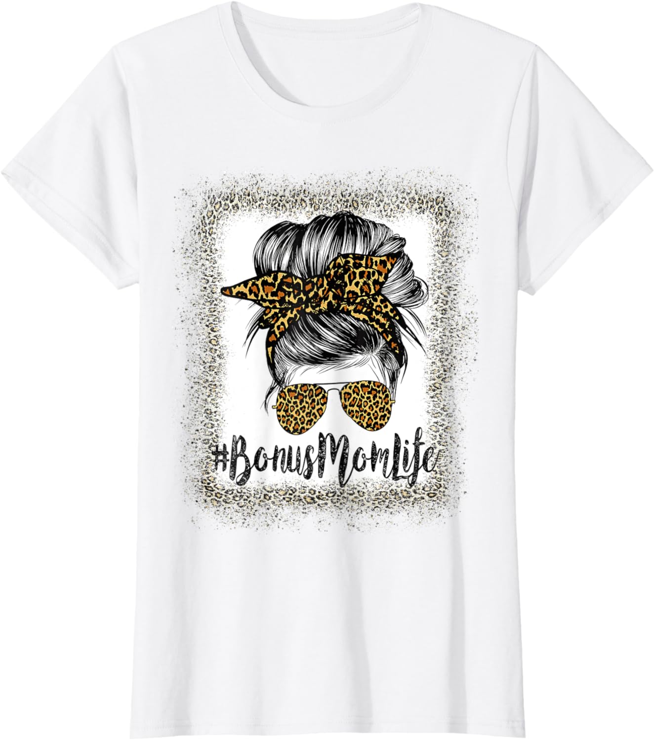 Bonus Mom Life Hair Bandana Glasses Leopard Mother's Day T