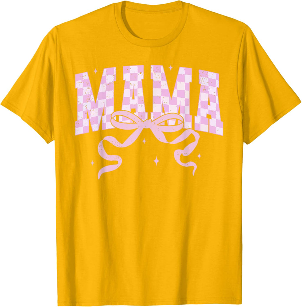 Retro Checkered Mama Coquette Mother's Day Pink Bow