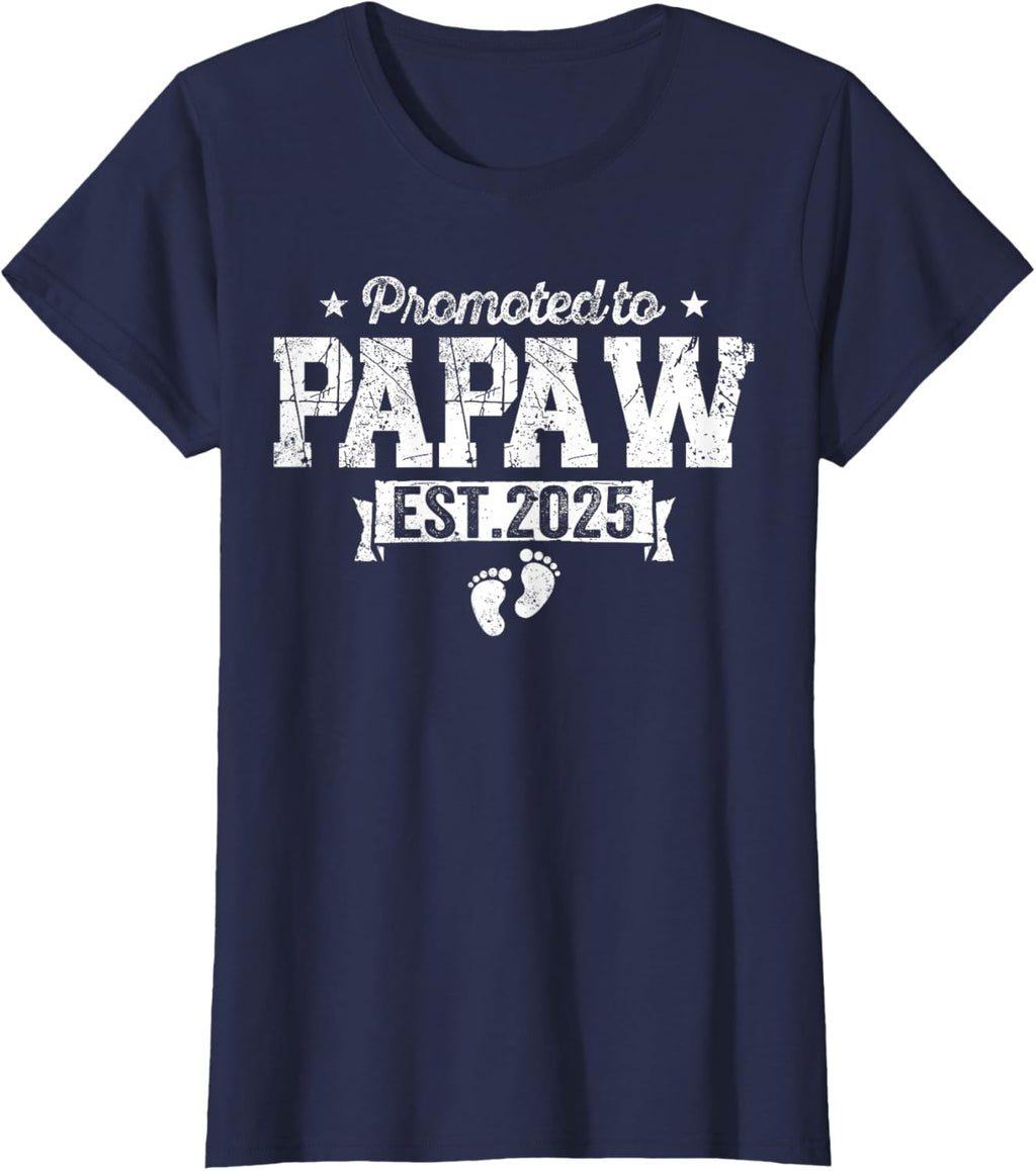Retro Promoted To Papaw 2025 New Papaw First Father's Day T-Shirt, Small, Black