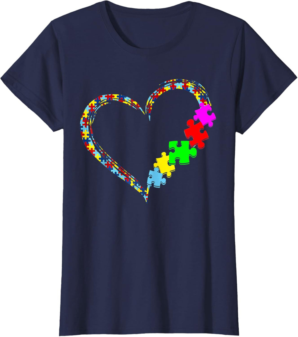 Autism Awareness Love Heart Puzzle Piece Gift Men Women