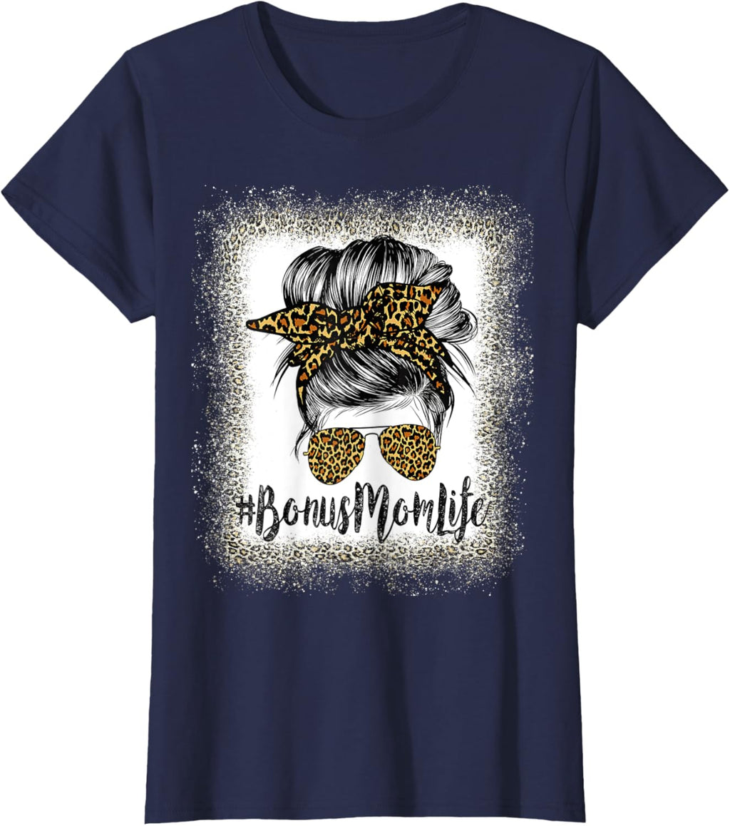 Bonus Mom Life Hair Bandana Glasses Leopard Mother's Day T