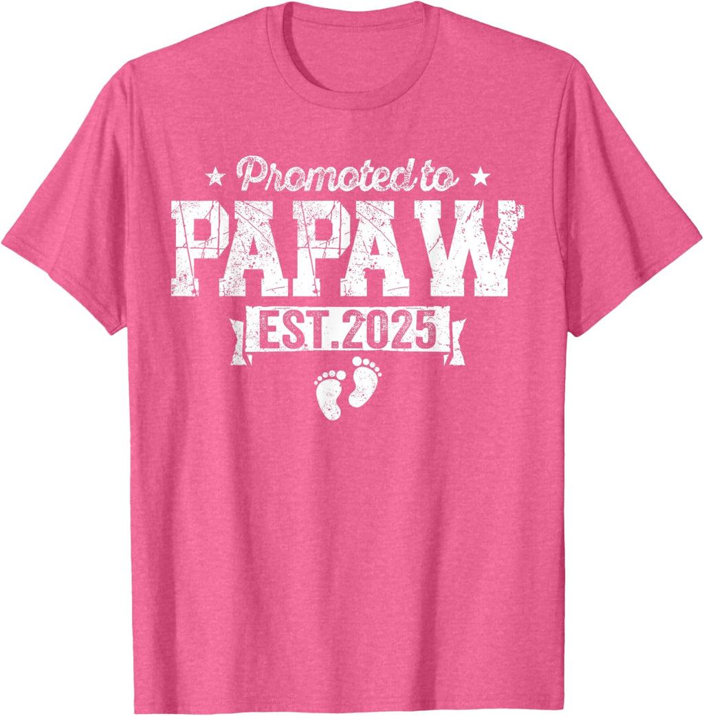 Retro Promoted To Papaw 2025 New Papaw First Father's Day T-Shirt, Small, Black
