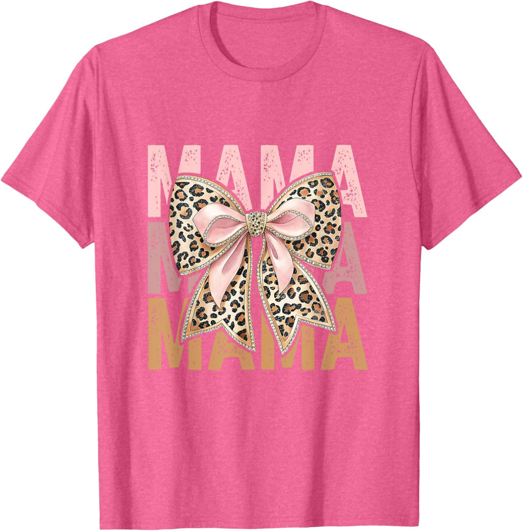 Retro Leopard Mama,Cute Mom Retro Coquette Bow Mother's Day