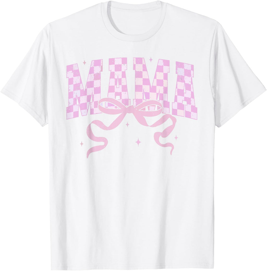 Retro Checkered Mama Coquette Mother's Day Pink Bow