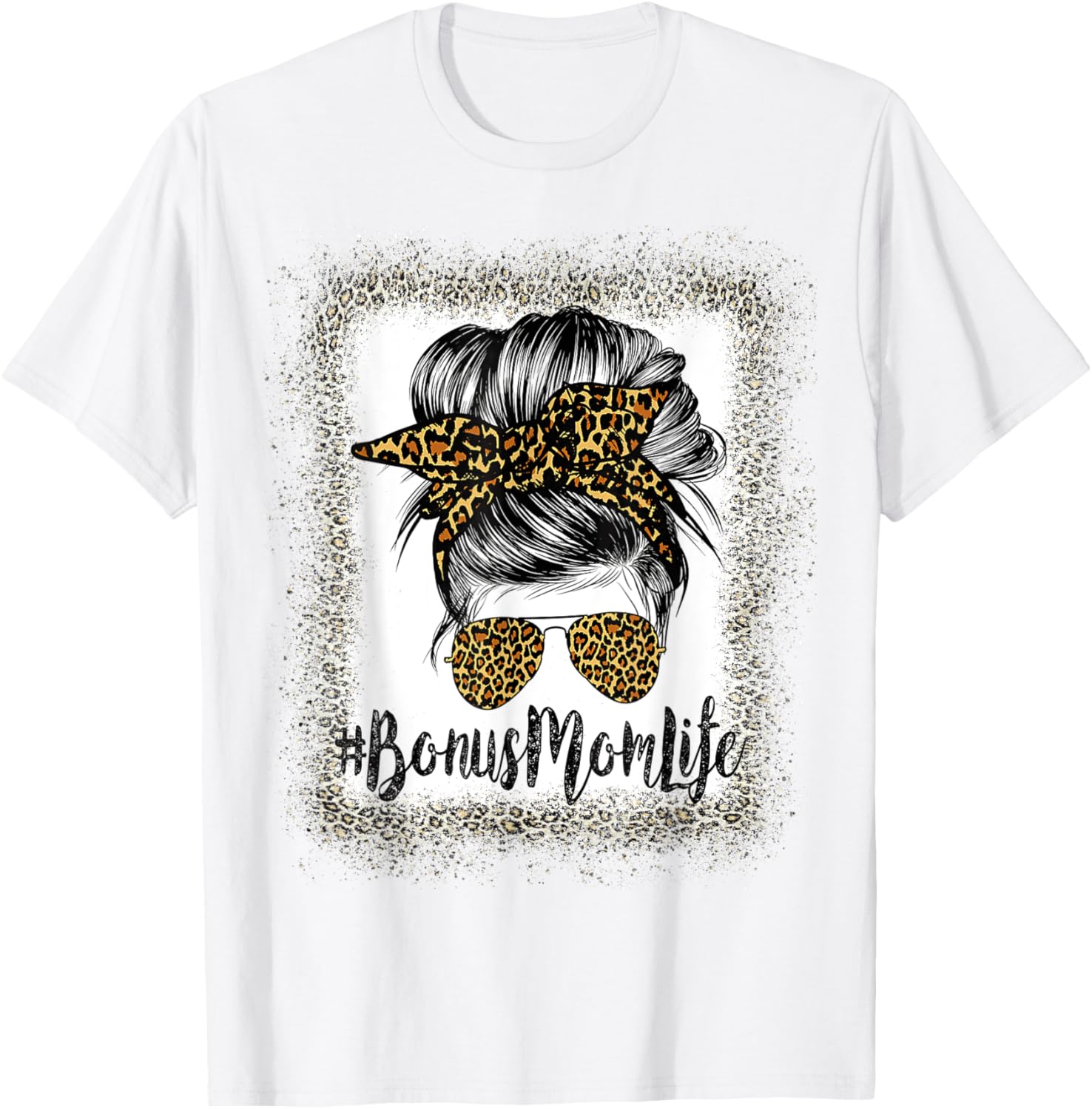Bonus Mom Life Hair Bandana Glasses Leopard Mother's Day T