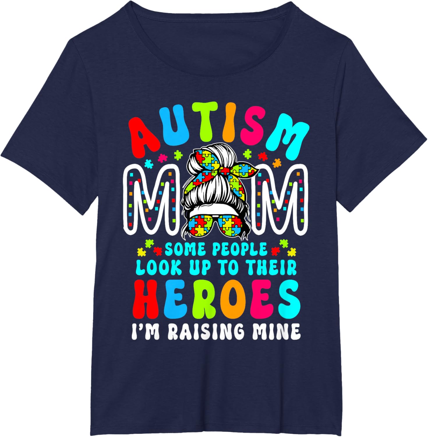 Autism Mom Raising Hero Groovy Messy Bun Autism Awareness