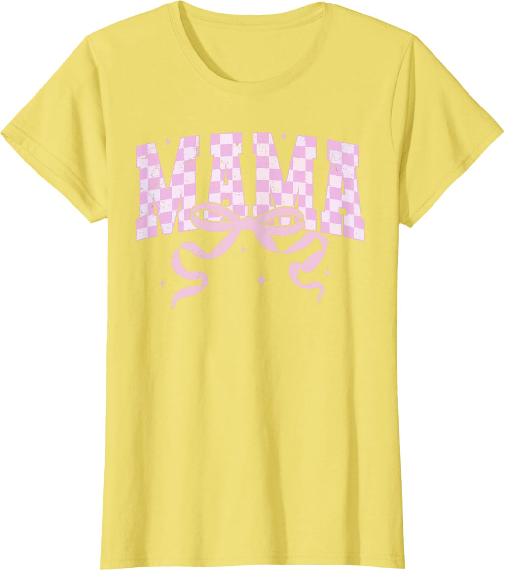 Retro Checkered Mama Coquette Mother's Day Pink Bow