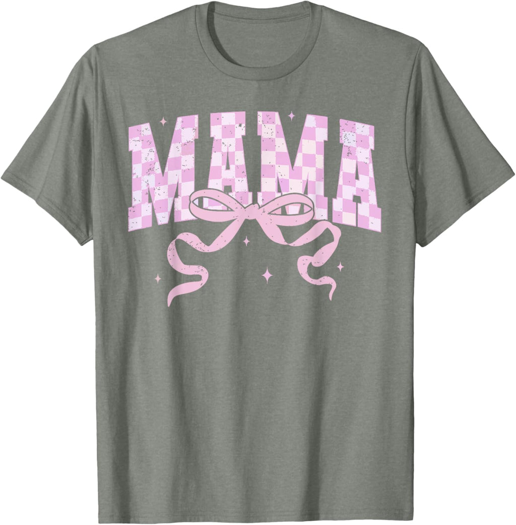 Retro Checkered Mama Coquette Mother's Day Pink Bow