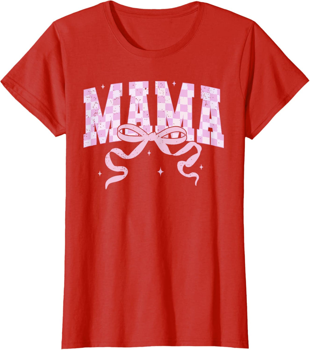 Retro Checkered Mama Coquette Mother's Day Pink Bow