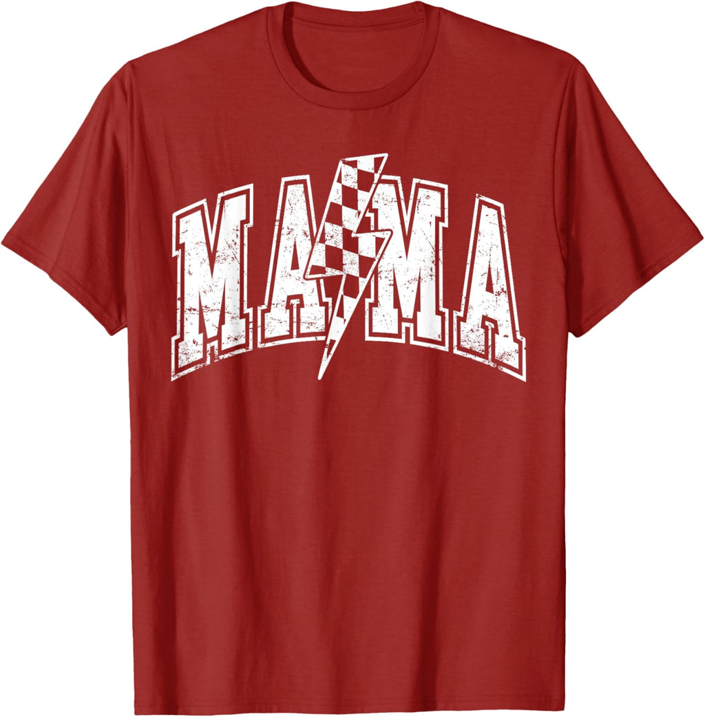 Mama Lightning Bolt Checkered Varsity Mom Women Mother's Day Mother Shirt