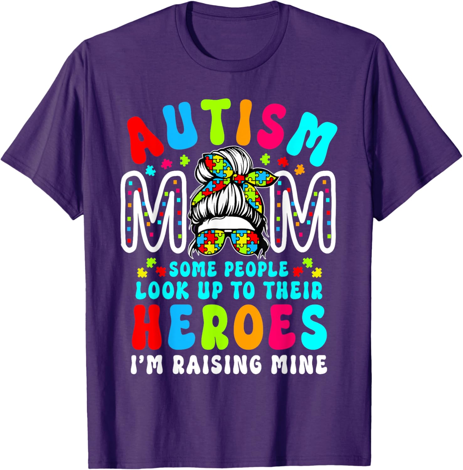 Autism Mom Raising Hero Groovy Messy Bun Autism Awareness