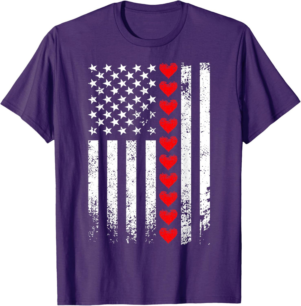 Vintage Valentines Day American Flag Hearts Mens Boys Kids