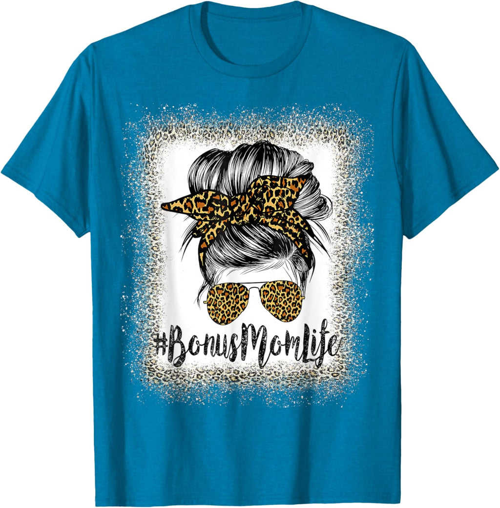 Bonus Mom Life Hair Bandana Glasses Leopard Mother's Day T