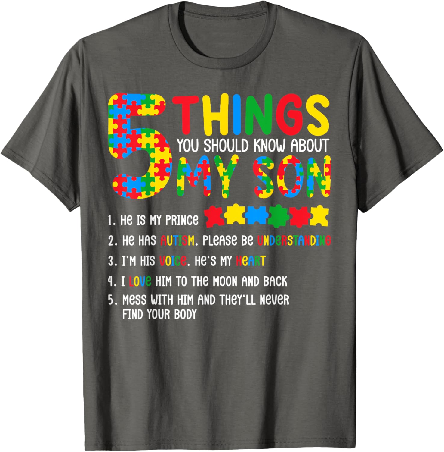 Autism Awareness Shirt 5 Things You Should Know About My Son