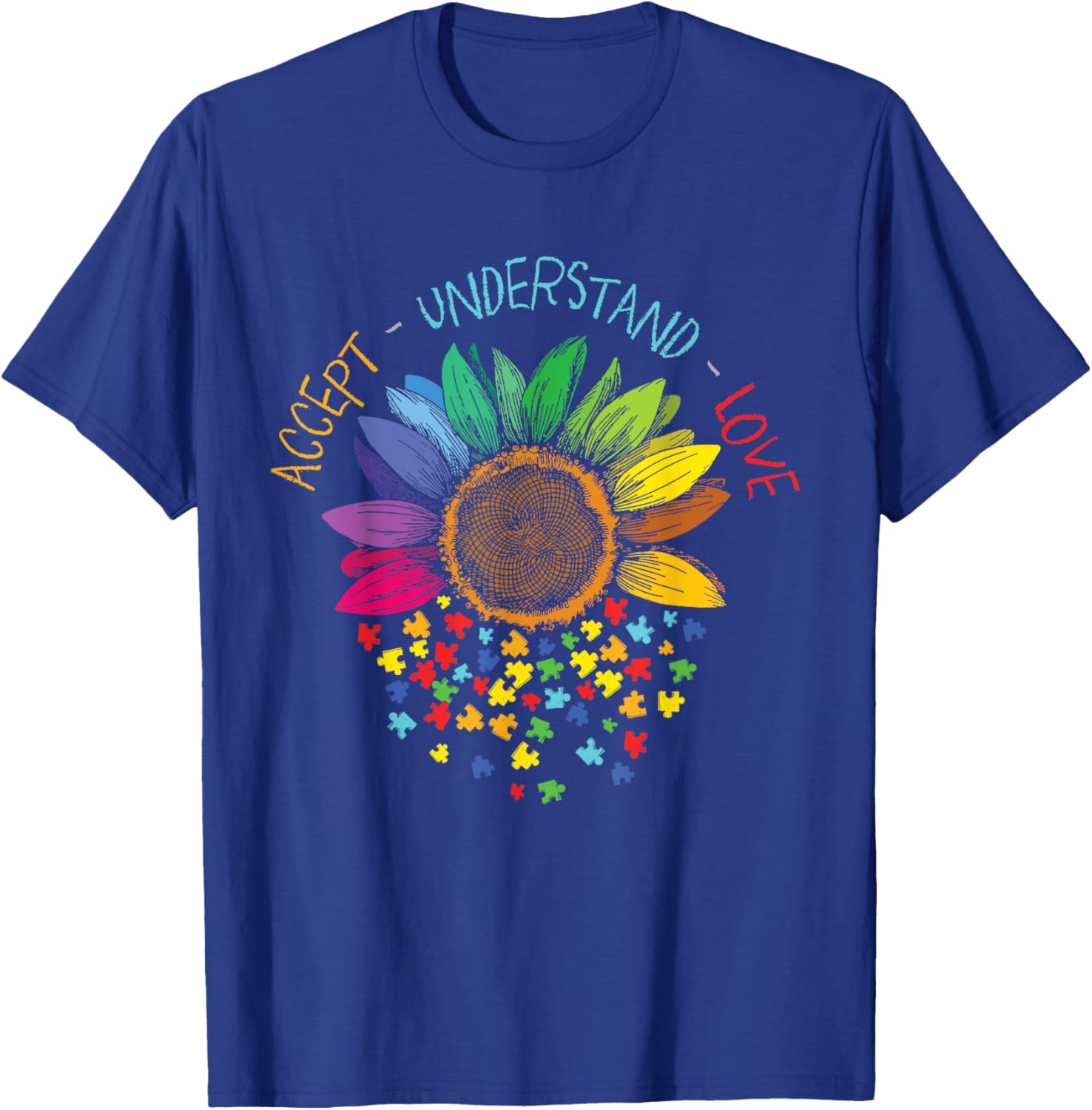 Autism Awareness Accept Understand Love ASD Rainbow Flower