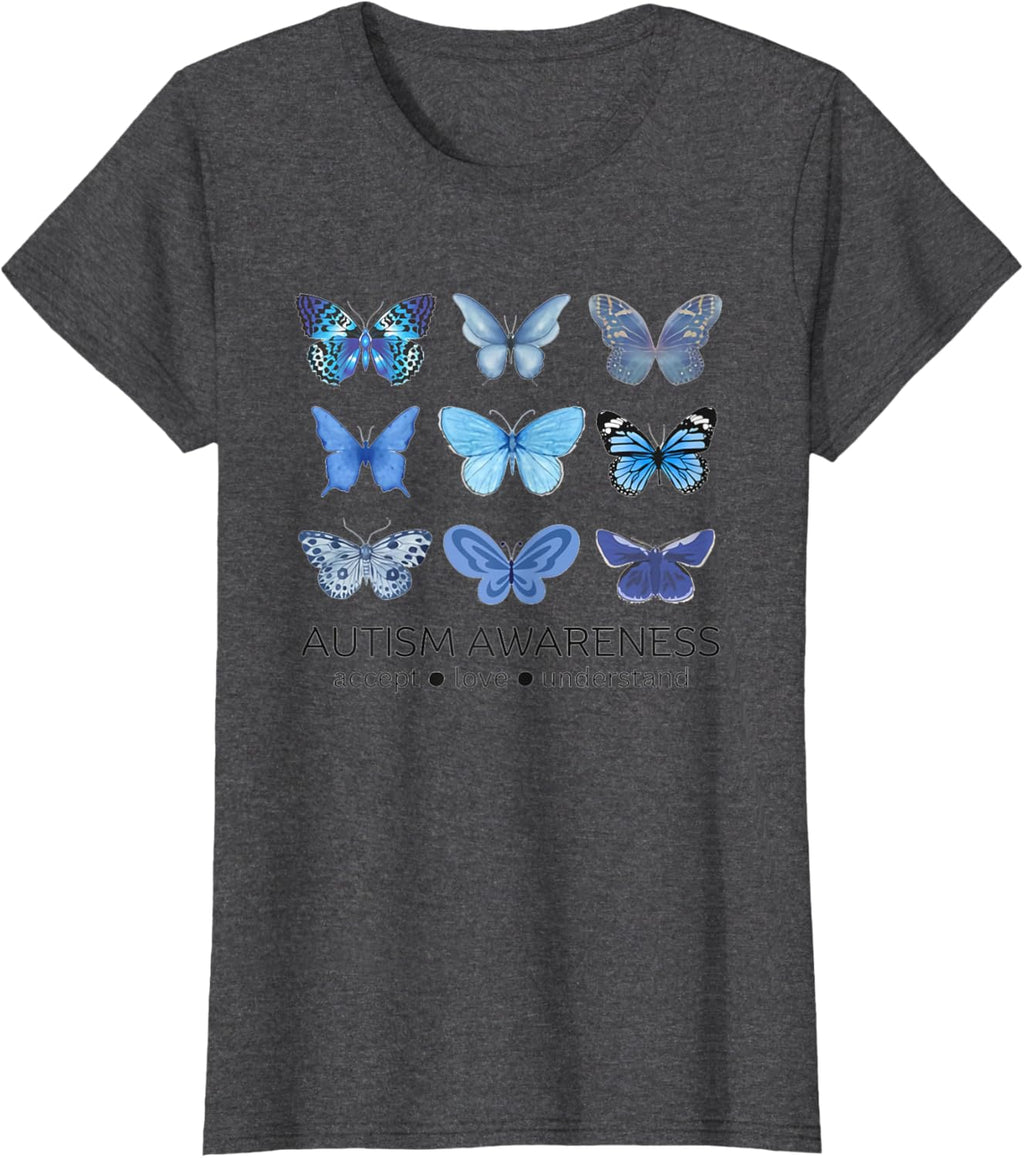 Women In April We Wear Blue Butterfly Autism Mental Health