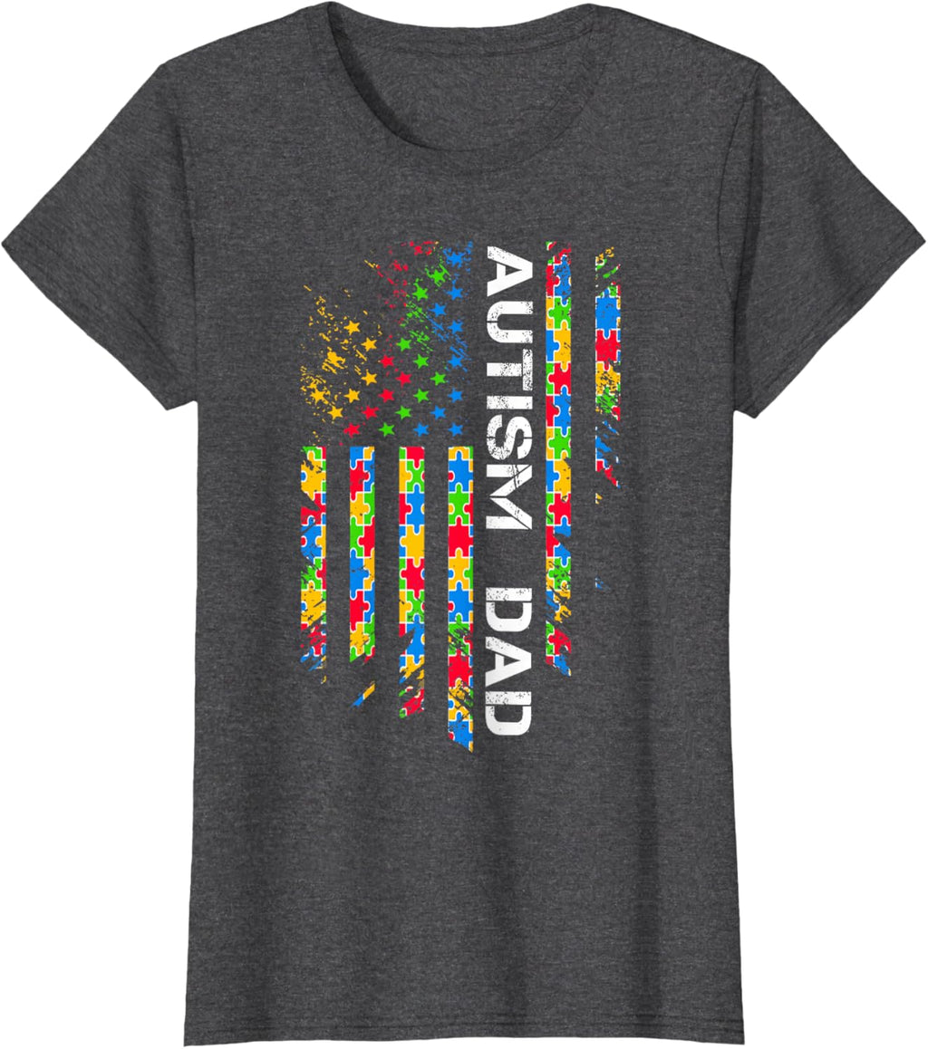 Autism Dad Awareness American Flag USA