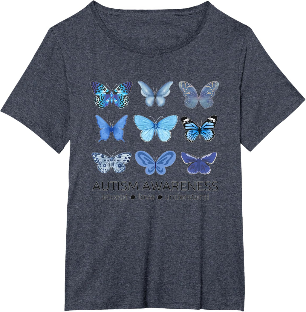 Women In April We Wear Blue Butterfly Autism Mental Health