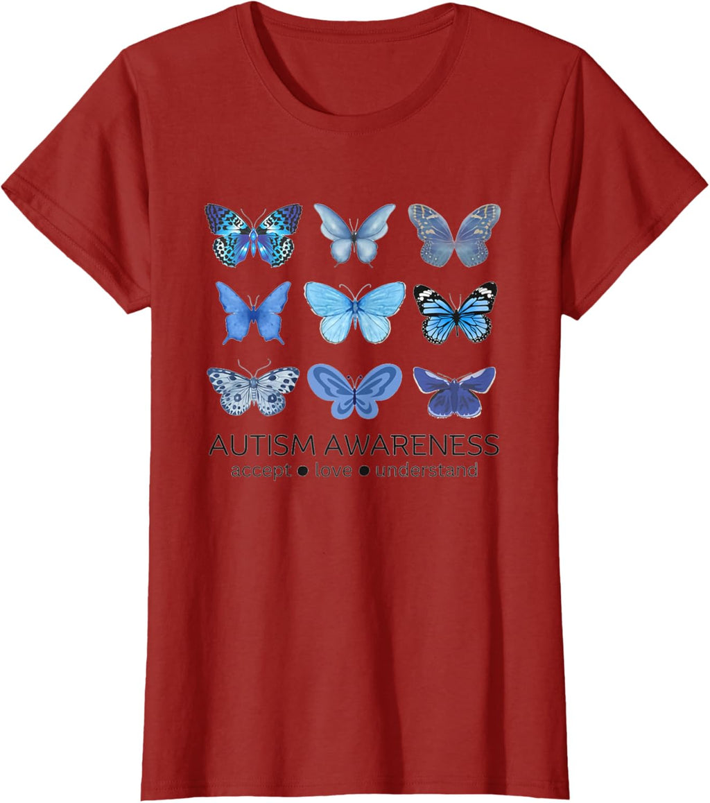 Women In April We Wear Blue Butterfly Autism Mental Health