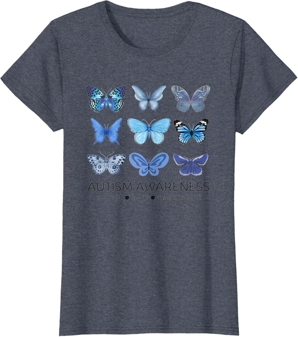 Women In April We Wear Blue Butterfly Autism Mental Health