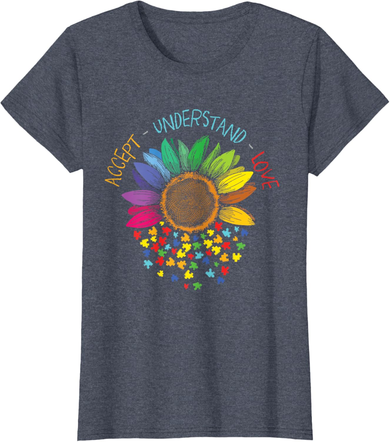 Autism Awareness Accept Understand Love ASD Rainbow Flower