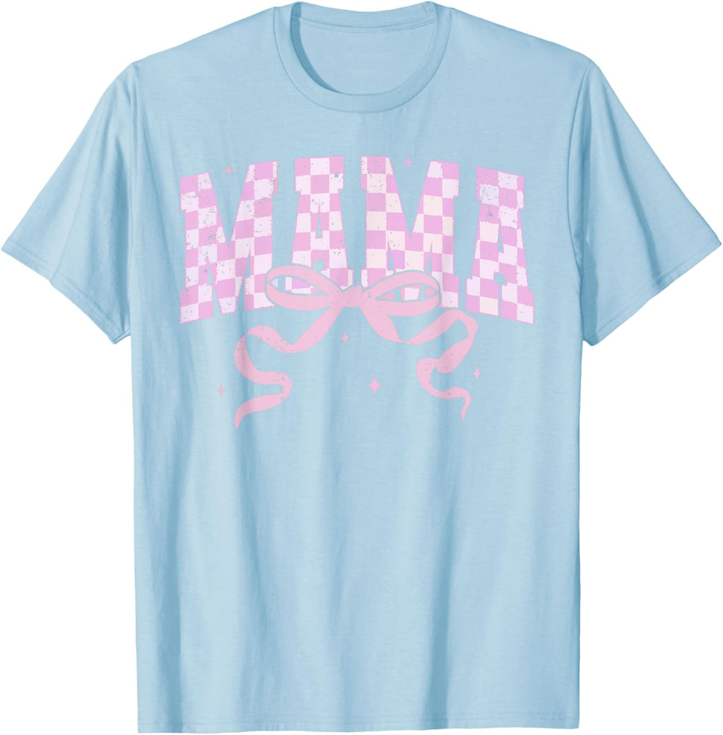 Retro Checkered Mama Coquette Mother's Day Pink Bow