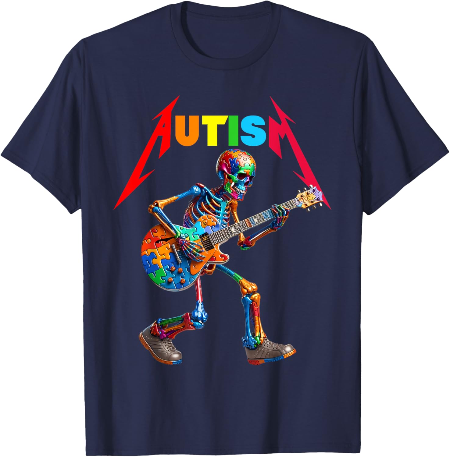 Autism Skeleton Guitar Rock Puzzle Music Autism Awareness