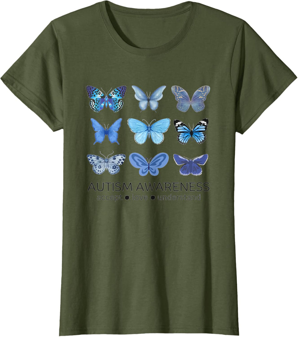 Women In April We Wear Blue Butterfly Autism Mental Health
