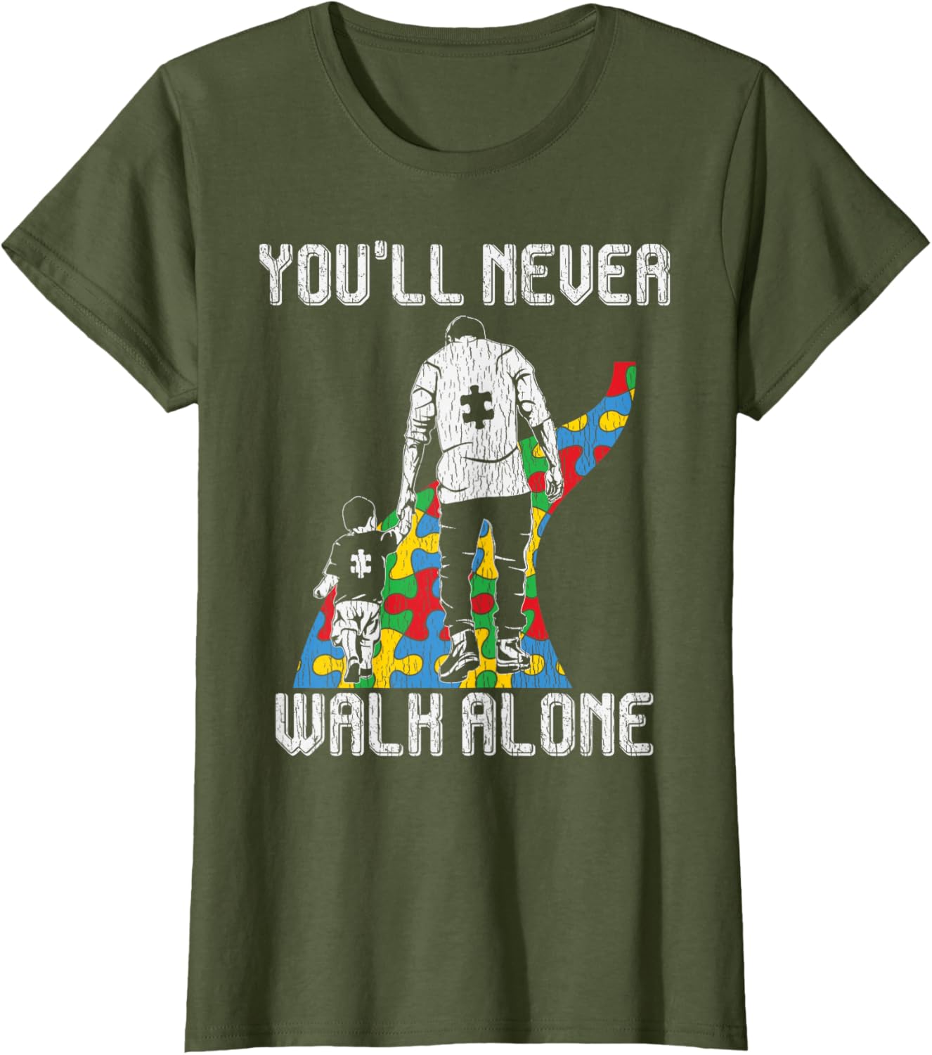 Vintage Father Son Family Autistic Kids Autism Awareness Dad