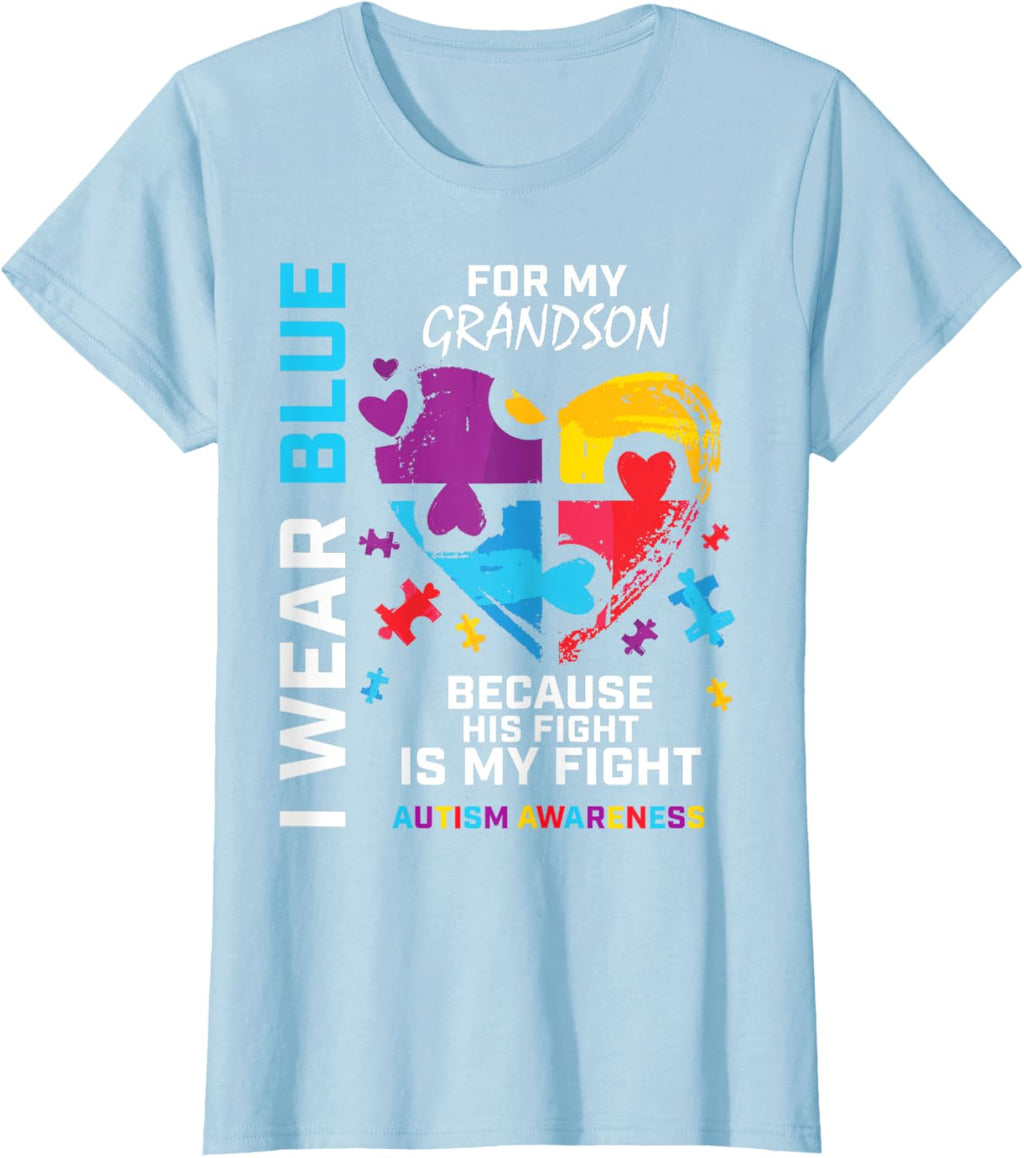 Grandma Grandpa I Wear Blue For My Grandson Autism Awareness