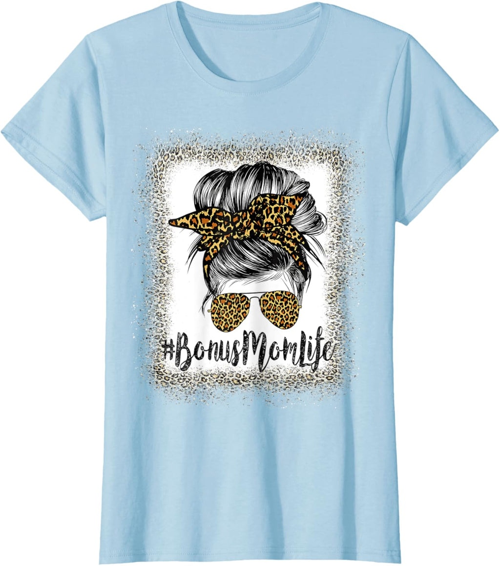 Bonus Mom Life Hair Bandana Glasses Leopard Mother's Day T