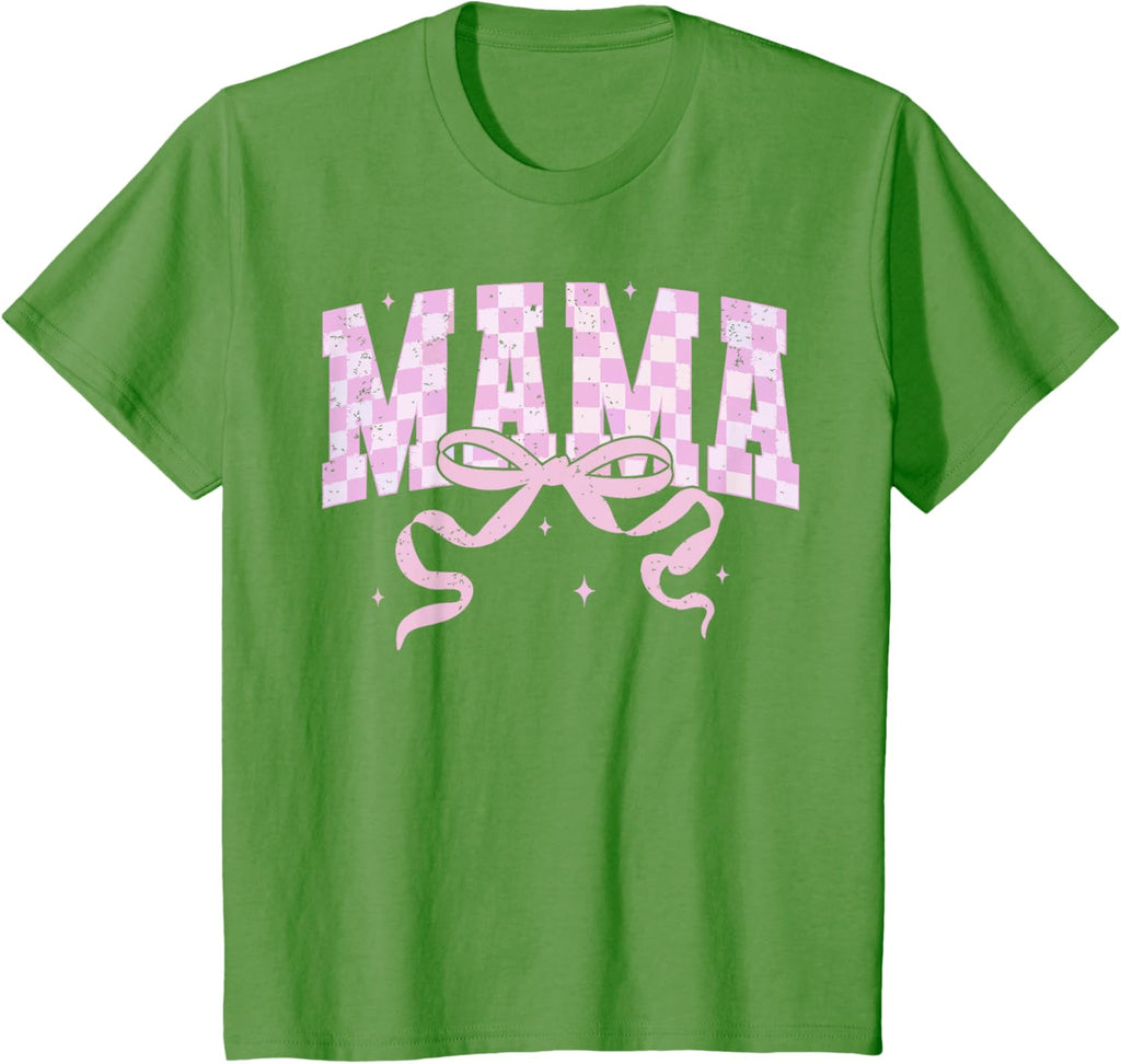 Retro Checkered Mama Coquette Mother's Day Pink Bow