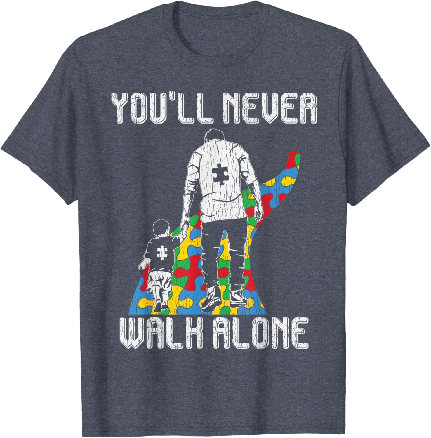 Vintage Father Son Family Autistic Kids Autism Awareness Dad