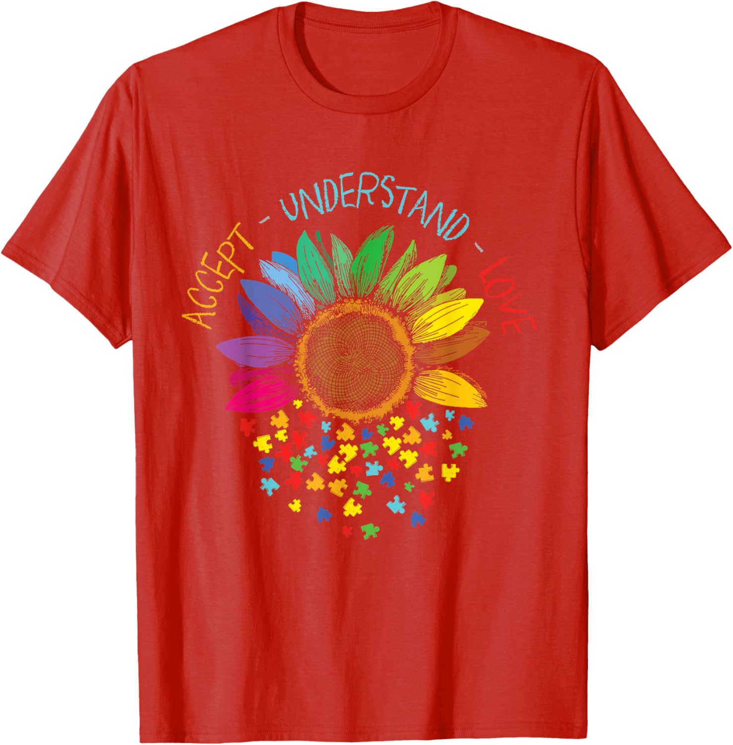 Autism Awareness Accept Understand Love ASD Rainbow Flower
