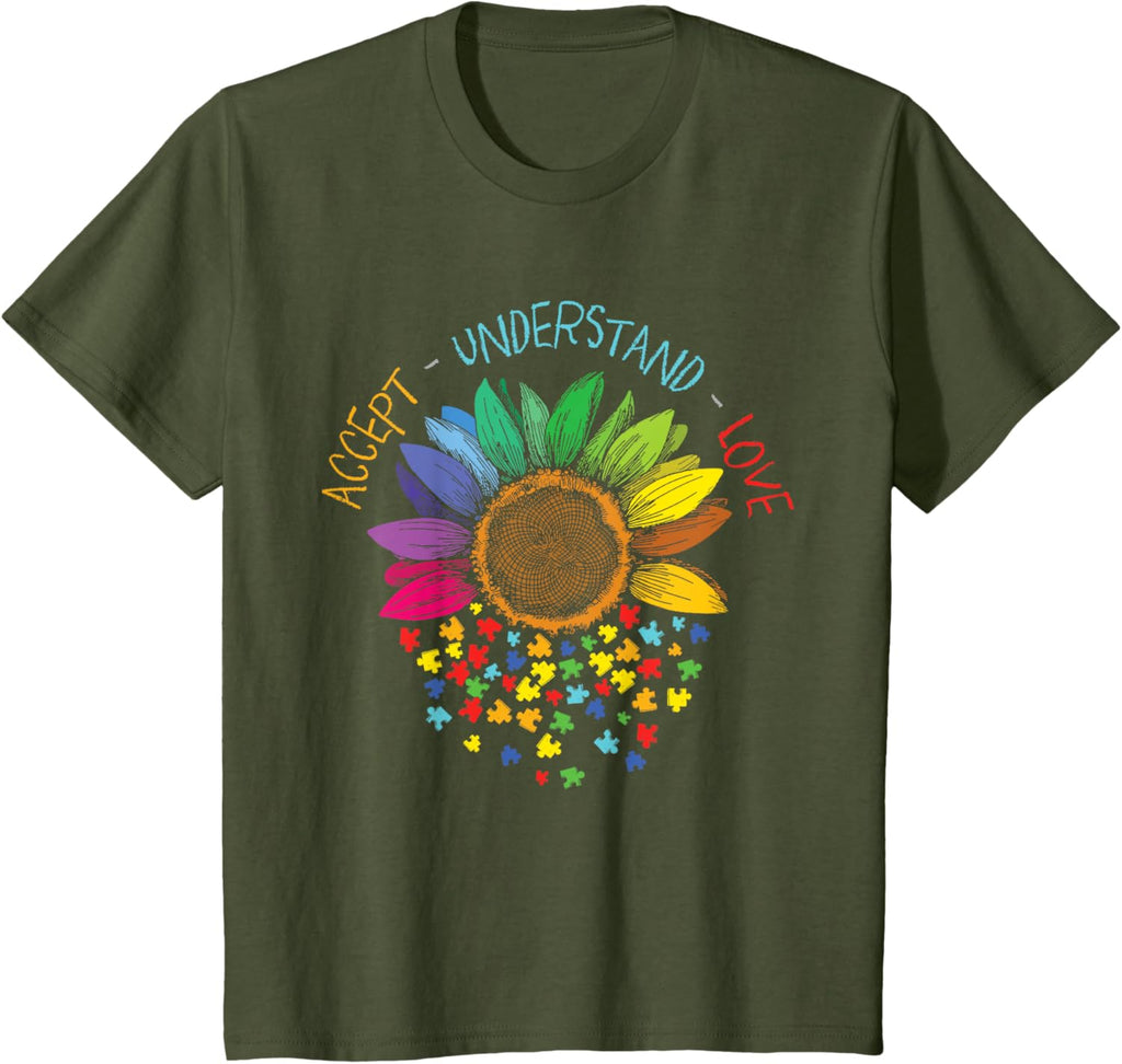Autism Awareness Accept Understand Love ASD Rainbow Flower