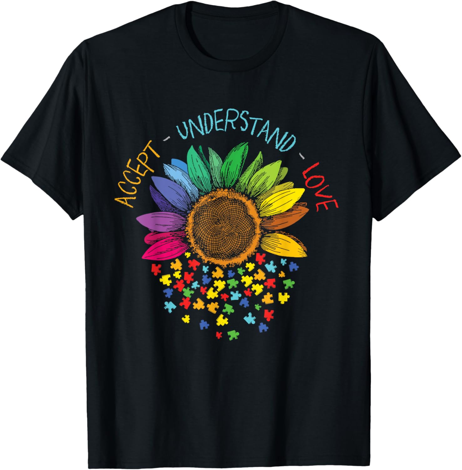 Autism Awareness Accept Understand Love ASD Rainbow Flower