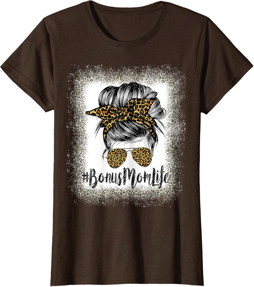 Bonus Mom Life Hair Bandana Glasses Leopard Mother's Day T