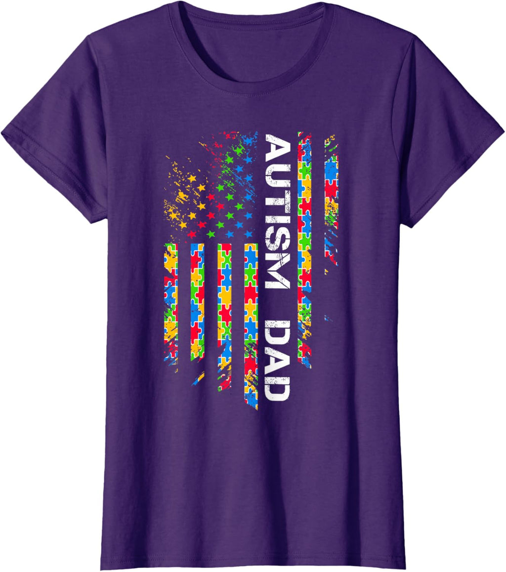 Autism Dad Awareness American Flag USA