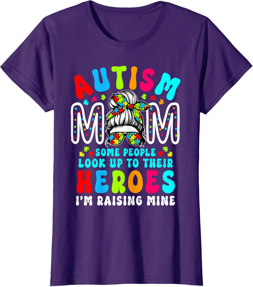 Autism Mom Raising Hero Groovy Messy Bun Autism Awareness