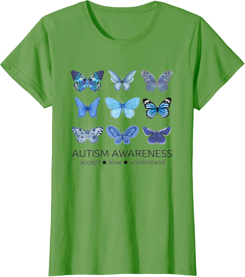 Women In April We Wear Blue Butterfly Autism Mental Health