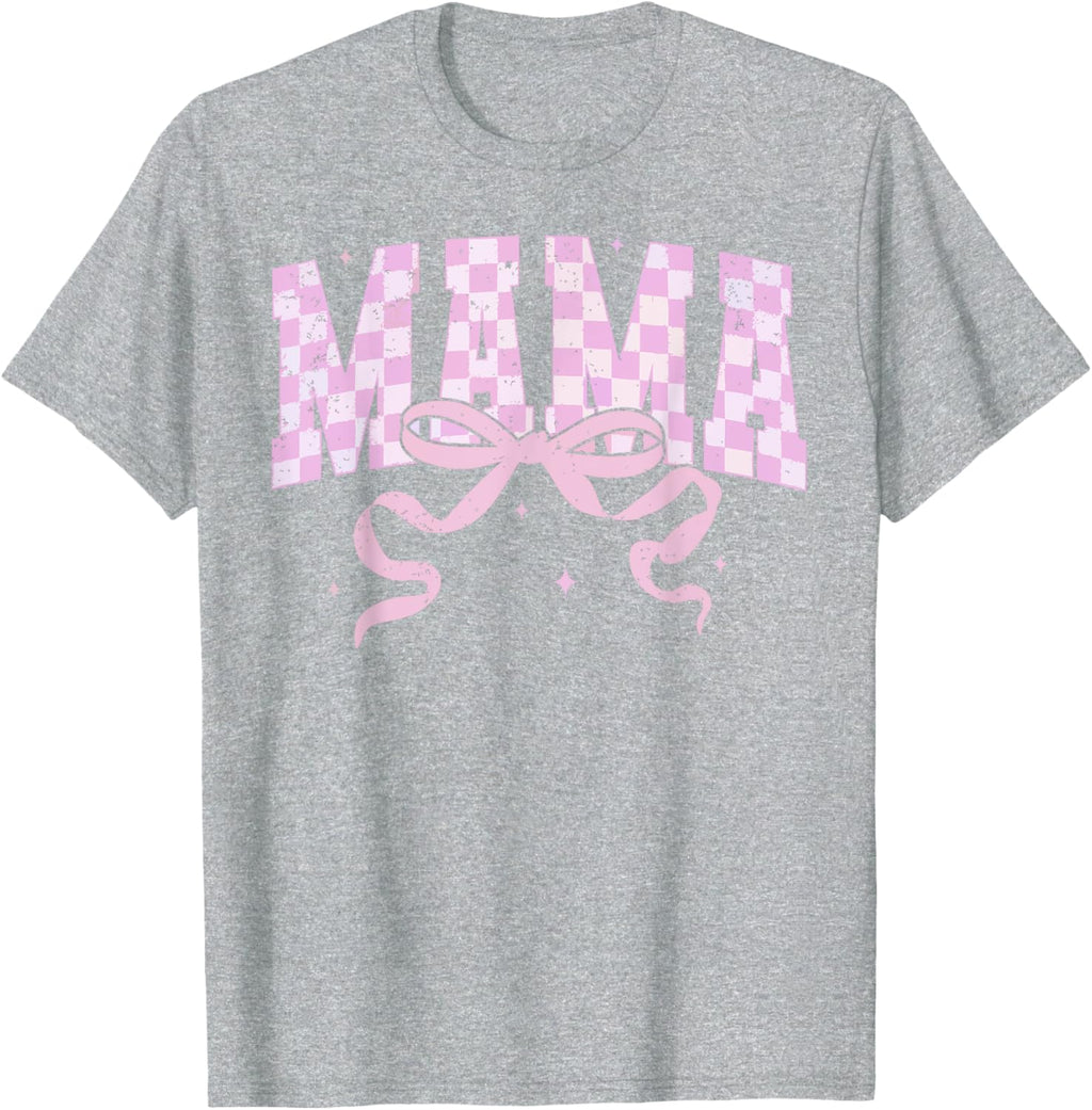 Retro Checkered Mama Coquette Mother's Day Pink Bow